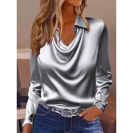 Women Plain Long Sleeve Shirt Spring/Fall Cowl Neck Party Casual Top