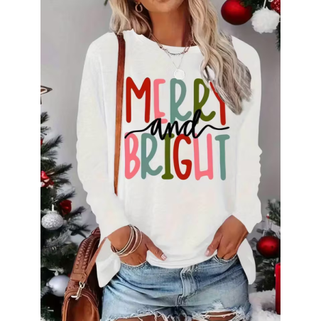 Women Text Letters Long Sleeve Tee T-shirt Crew Neck Printing Casual Spring/Fall Graphic Tee Top