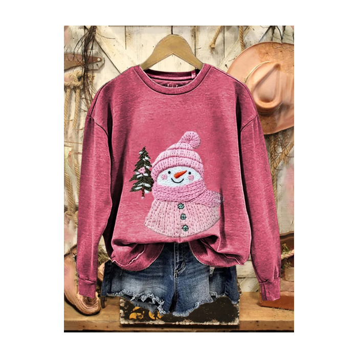 Women Christmas Snowman Crew Neck Printing Casual Spring/Fall Long Sleeve Sweatshirt