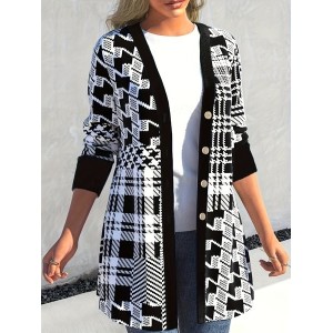 Women Geometric Spring/Fall Cover-up Casual Printing Lightweight Cardigan