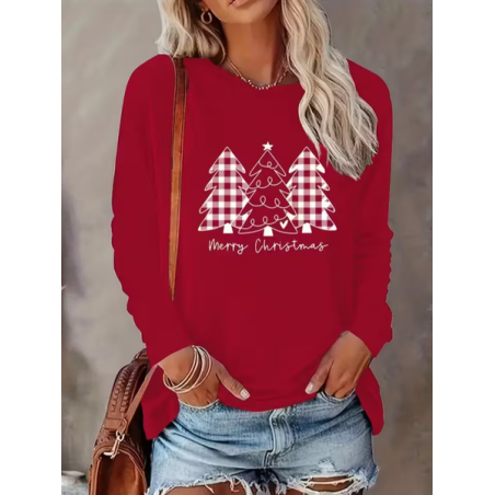 Women Christmas Long Sleeve Tee T-shirt Crew Neck Printing Casual Spring/Fall Graphic Tee Top