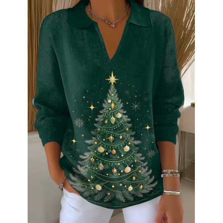 Women Christmas Printing Spring/Fall Casual Long Sleeve Shawl Collar Sweater