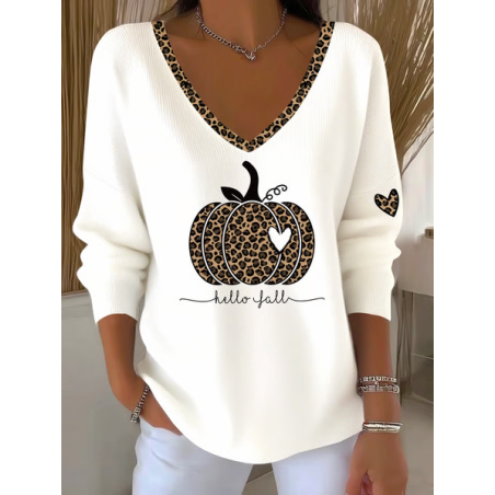 Women Leopard Long Sleeve Tee T-shirt V Neck Printing Casual Spring/Fall Top