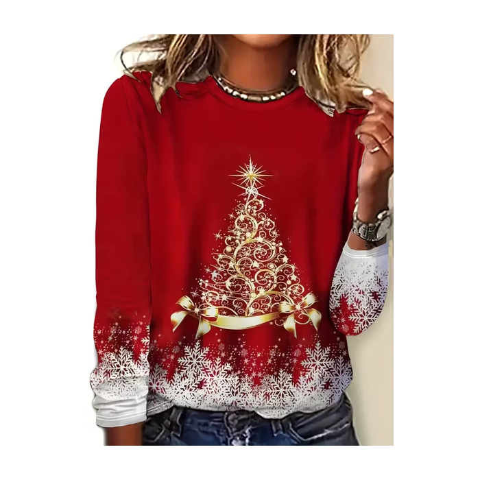 Women Christmas Long Sleeve Tee T-shirt Crew Neck Printing Casual Spring/Fall Graphic Tee Top