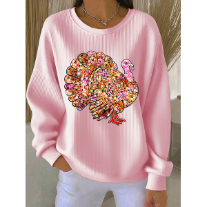 Women Turkey Crew Neck Casual Spring/Fall Long Sleeve Sweatshirt
