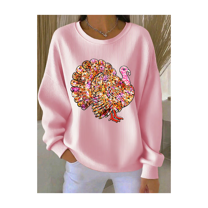 Women Turkey Crew Neck Casual Spring/Fall Long Sleeve Sweatshirt