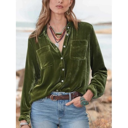 Women Plain Half Sleeve Shirt Summer Split Joint Shawl Collar Daily Vintage Top