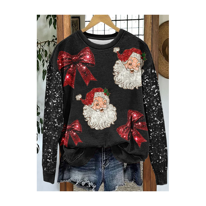 Women Santa Claus Crew Neck Printing Casual Spring/Fall Long Sleeve Sweatshirt