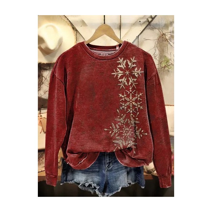 Women Christmas Crew Neck Printing Casual Spring/Fall Long Sleeve Sweatshirt