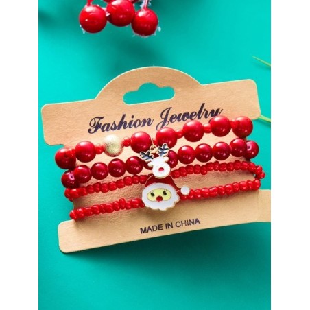 New Christmas Rice Bead Bracelet Four-pack Women's Stacking Santa Claus Snowflake Bell Elk Holiday Party Bracelet