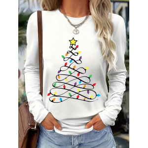 Women Christmas Long Sleeve Tee T-shirt Crew Neck Printing Casual Spring/Fall Graphic Tee Top