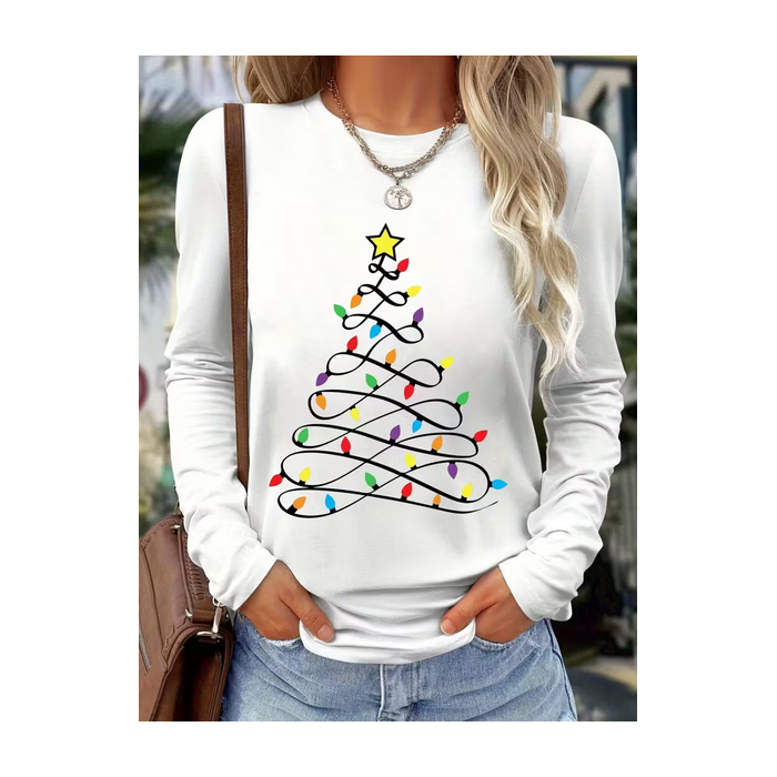 Women Christmas Long Sleeve Tee T-shirt Crew Neck Printing Casual Spring/Fall Graphic Tee Top
