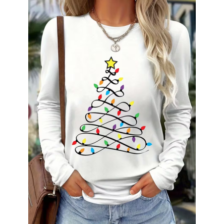 Women Christmas Long Sleeve Tee T-shirt Crew Neck Printing Casual Spring/Fall Graphic Tee Top
