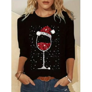 Women Christmas Long Sleeve Tee T-shirt Crew Neck Printing Casual Spring/Fall Graphic Tee Top