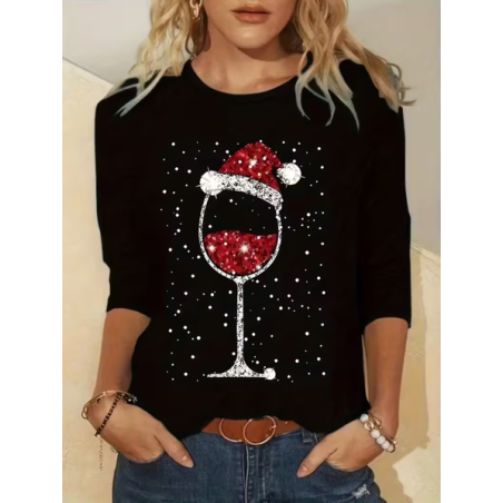 Women Christmas Long Sleeve Tee T-shirt Crew Neck Printing Casual Spring/Fall Graphic Tee Top