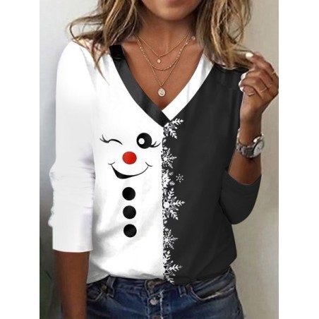 Women's Long Sleeve Tee T-shirt Spring/Fall Christmas Jersey V Neck Daily Going Out Casual Top