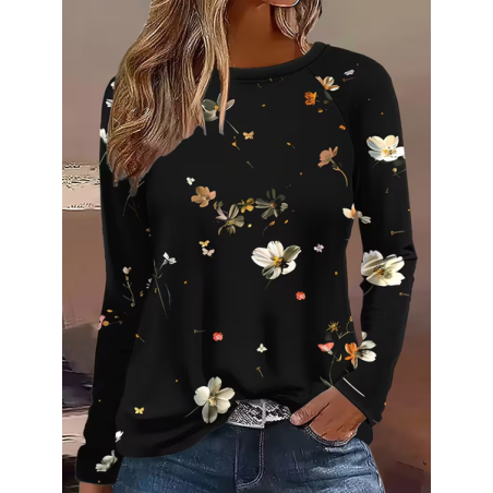 Women Floral Long Sleeve Tee T-shirt Crew Neck Printing Casual Spring/Fall Graphic Tee Top