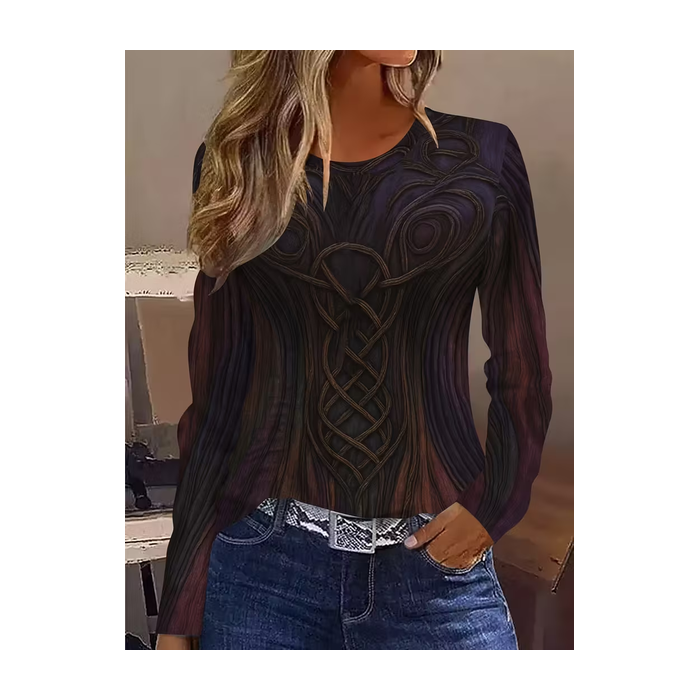 Women Abstract Long Sleeve Tee T-shirt Crew Neck Printing Casual Spring/Fall Graphic Tee Top