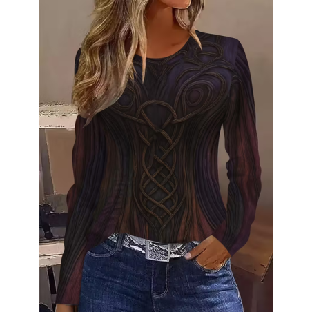 Women Abstract Long Sleeve Tee T-shirt Crew Neck Printing Casual Spring/Fall Graphic Tee Top