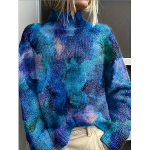 Women Abstract Printing Spring/Fall Vintage Long Sleeve Turtleneck Sweater