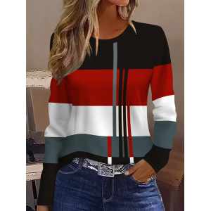 Women Abstract Long Sleeve Tee T-shirt Crew Neck Printing Casual Spring/Fall Graphic Tee Top