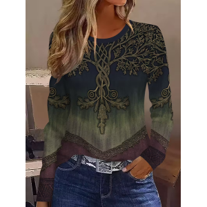 Women Abstract Long Sleeve Tee T-shirt Crew Neck Printing Casual Spring/Fall Graphic Tee Top