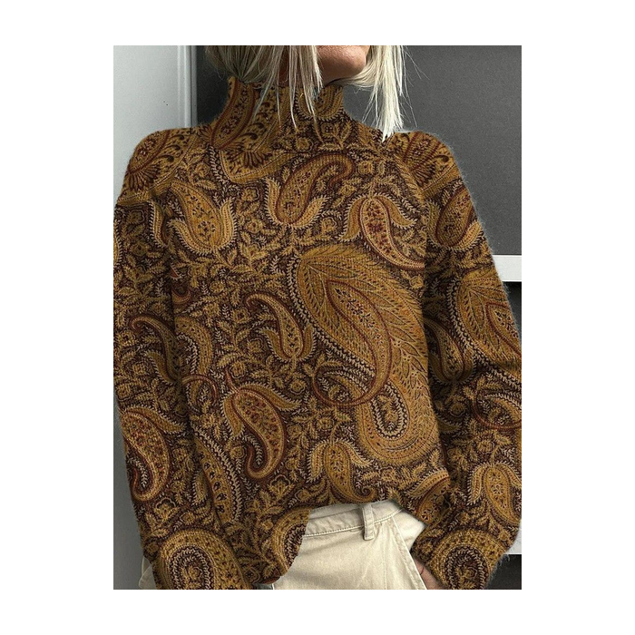 Women Floral Printing Spring/Fall Vintage Long Sleeve Turtleneck Sweater