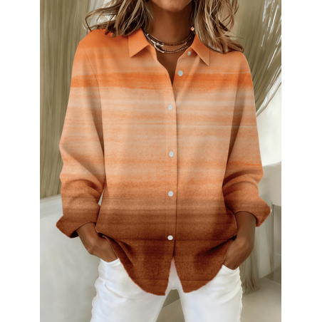 Women Abstract Long Sleeve Shirt Spring/Fall Buckle Shirt Collar Regular Sleeve Daily Casual Top