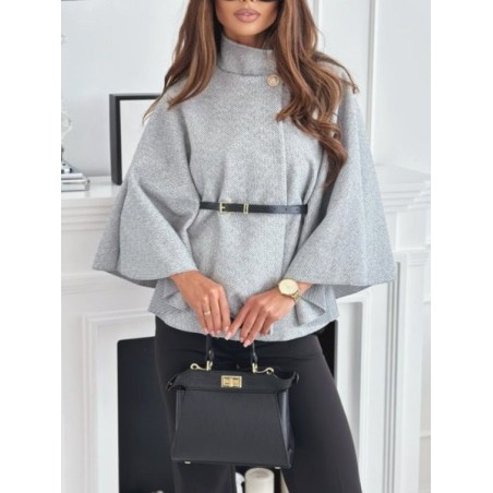 Women's Autumn Outerwear Casual Split Joint Dolman Sleeve Plain Stand Collar Cape Coat