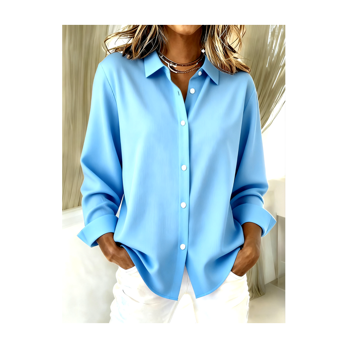 Women Plain Long Sleeve Shirt Spring/Fall V Neck Daily Casual Top