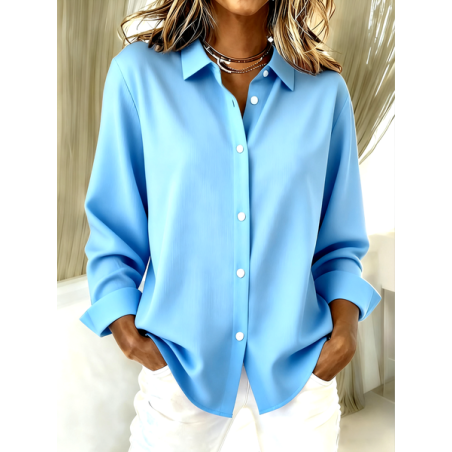 Women Plain Long Sleeve Shirt Spring/Fall V Neck Daily Casual Top