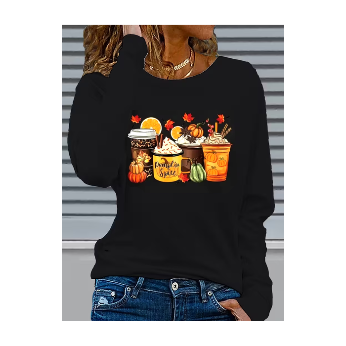 Women Halloween (pumpkin) Long Sleeve Tee T-shirt Crew Neck Printing Casual Spring/Fall Graphic Tee Top