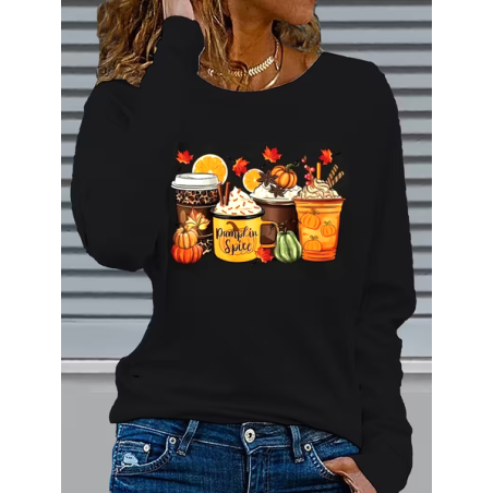 Women Halloween (pumpkin) Long Sleeve Tee T-shirt Crew Neck Printing Casual Spring/Fall Graphic Tee Top