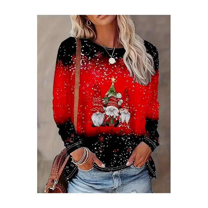 Women Christmas Long Sleeve Tee T-shirt Crew Neck Printing Casual Spring/Fall Graphic Tee Top