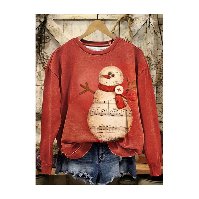 Women Christmas Snowman Crew Neck Printing Casual Spring/Fall Long Sleeve Sweatshirt