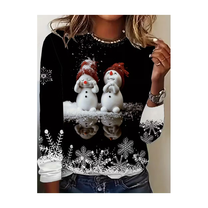 Women Christmas Snowman Long Sleeve Tee T-shirt Crew Neck Printing Casual Spring/Fall Graphic Tee Top