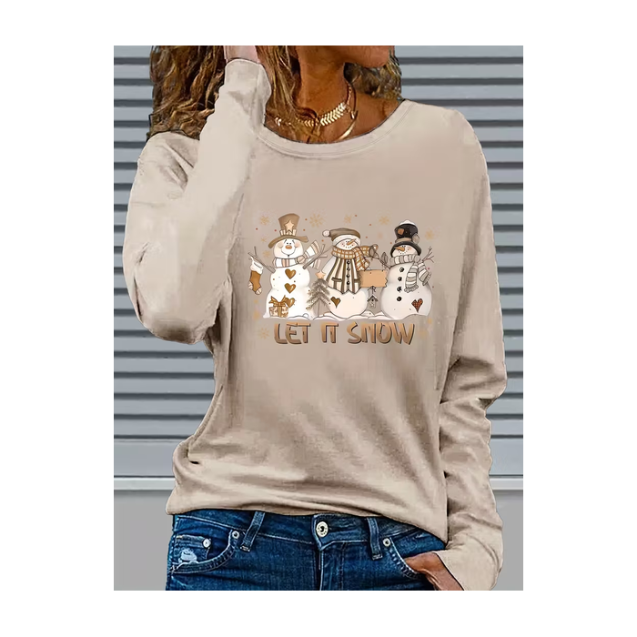 Women Christmas Snowman Long Sleeve Tee T-shirt Crew Neck Printing Casual Spring/Fall Graphic Tee Top