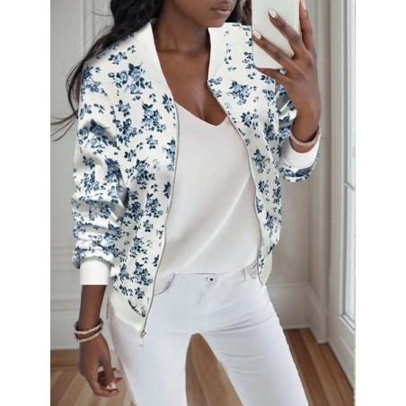 Women Spring/Fall Outerwear Vintage Printing Floral Long Sleeve Jacket