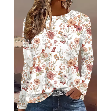 Women Floral Long Sleeve Tee T-shirt Crew Neck Printing Casual Spring/Fall Graphic Tee Top