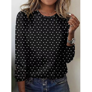 Women Polka Dots Long Sleeve Tee T-shirt Crew Neck Printing Casual Spring/Fall Graphic Tee Top