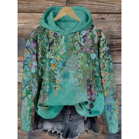 Women Floral Spring/Fall Printing Long Sleeve Casual Daily Hoodie