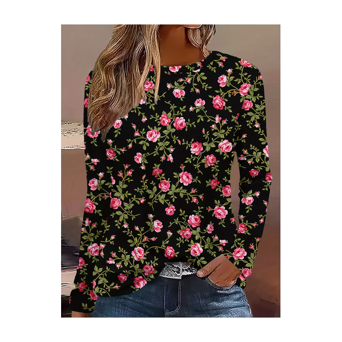 Women Floral Long Sleeve Tee T-shirt Crew Neck Printing Casual Spring/Fall Graphic Tee Top