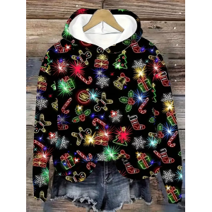Women Christmas Spring/Fall Printing Long Sleeve Casual Daily Hoodie
