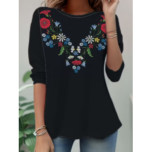 Women Floral Long Sleeve Tee T-shirt Crew Neck Casual Spring/Fall Tunic Top