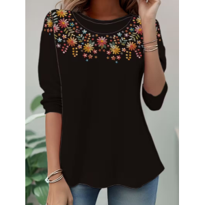 Women Floral Long Sleeve Tee T-shirt Crew Neck Casual Spring/Fall Tunic Top