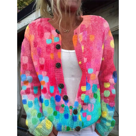 Women Abstract Printing Long Sleeve Crew Neck Vintage Spring/Fall Cardigan Outerwear