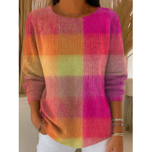 Women Abstract Printing Spring/Fall Casual Long Sleeve Crew Neck Sweater