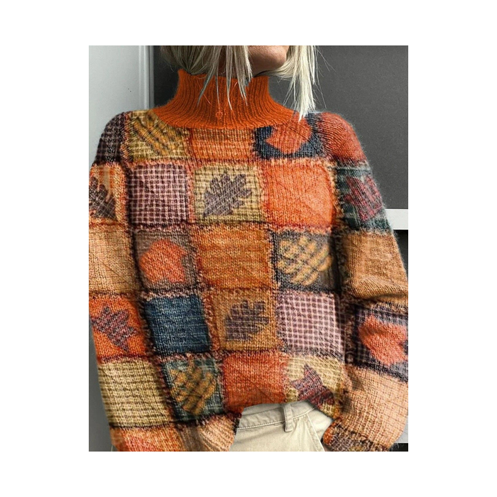 Women Maple Leaf Printing Spring/Fall Vintage Long Sleeve Turtleneck Sweater