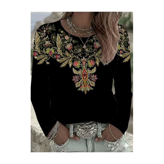 Women Floral Long Sleeve Tee T-shirt Crew Neck Printing Casual Spring/Fall Graphic Tee Top