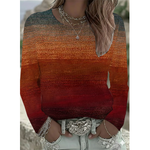 Women Abstract Long Sleeve Tee T-shirt Crew Neck Printing Casual Spring/Fall Graphic Tee Top